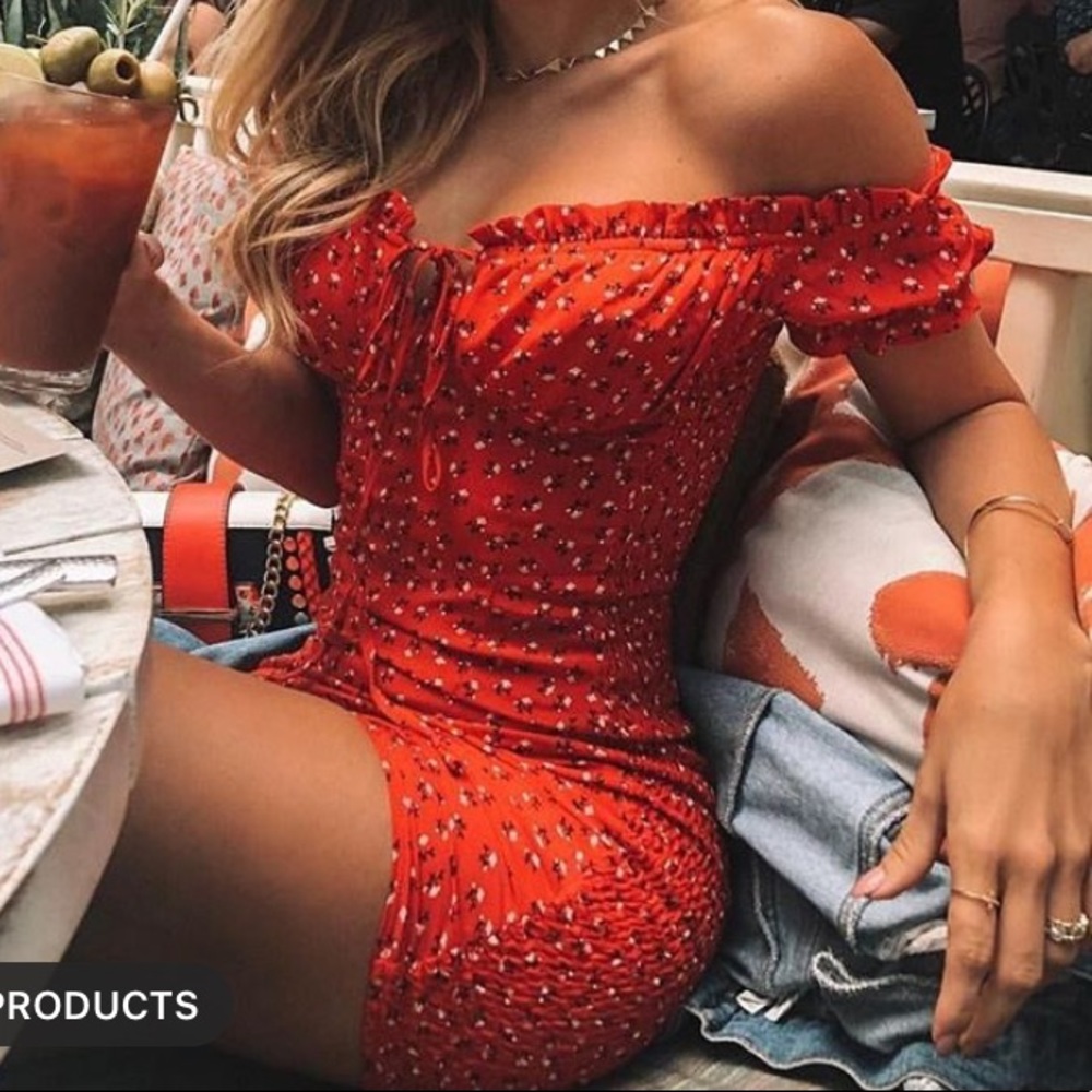 red floral mini dress